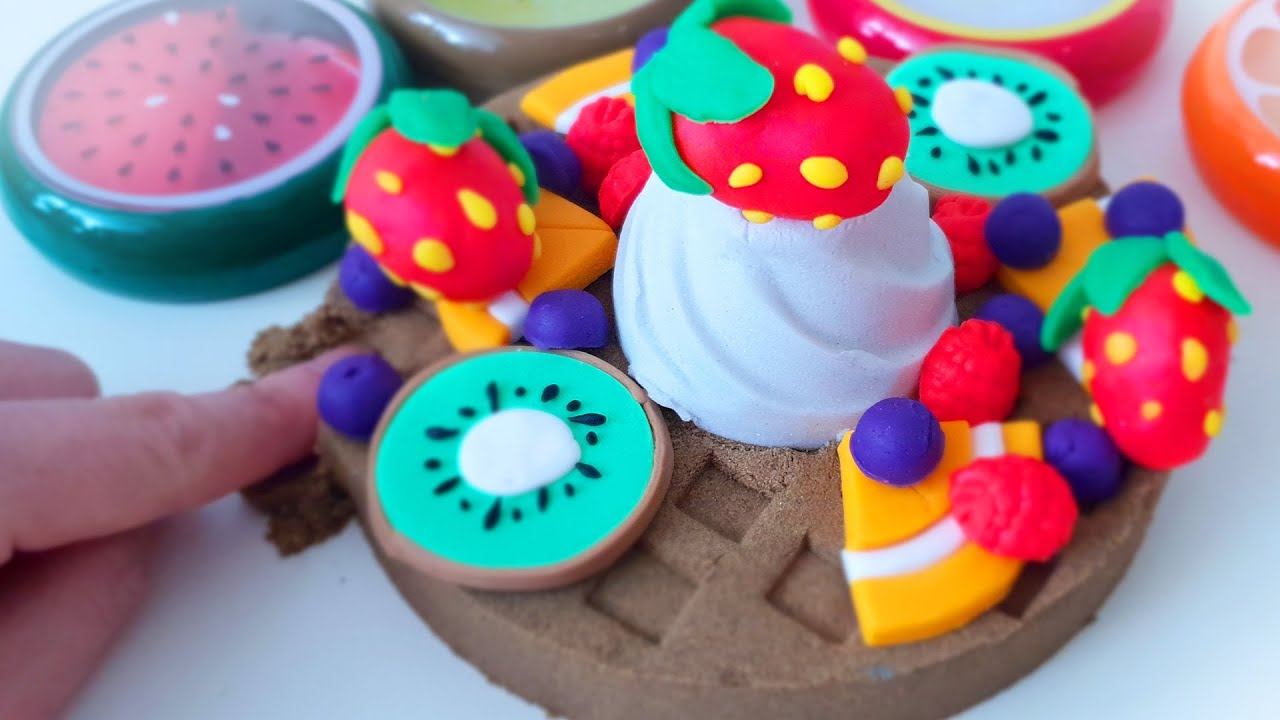 How to make Kinetic Sand Waffle & Play-Doh Fruits - CLAY ART TV