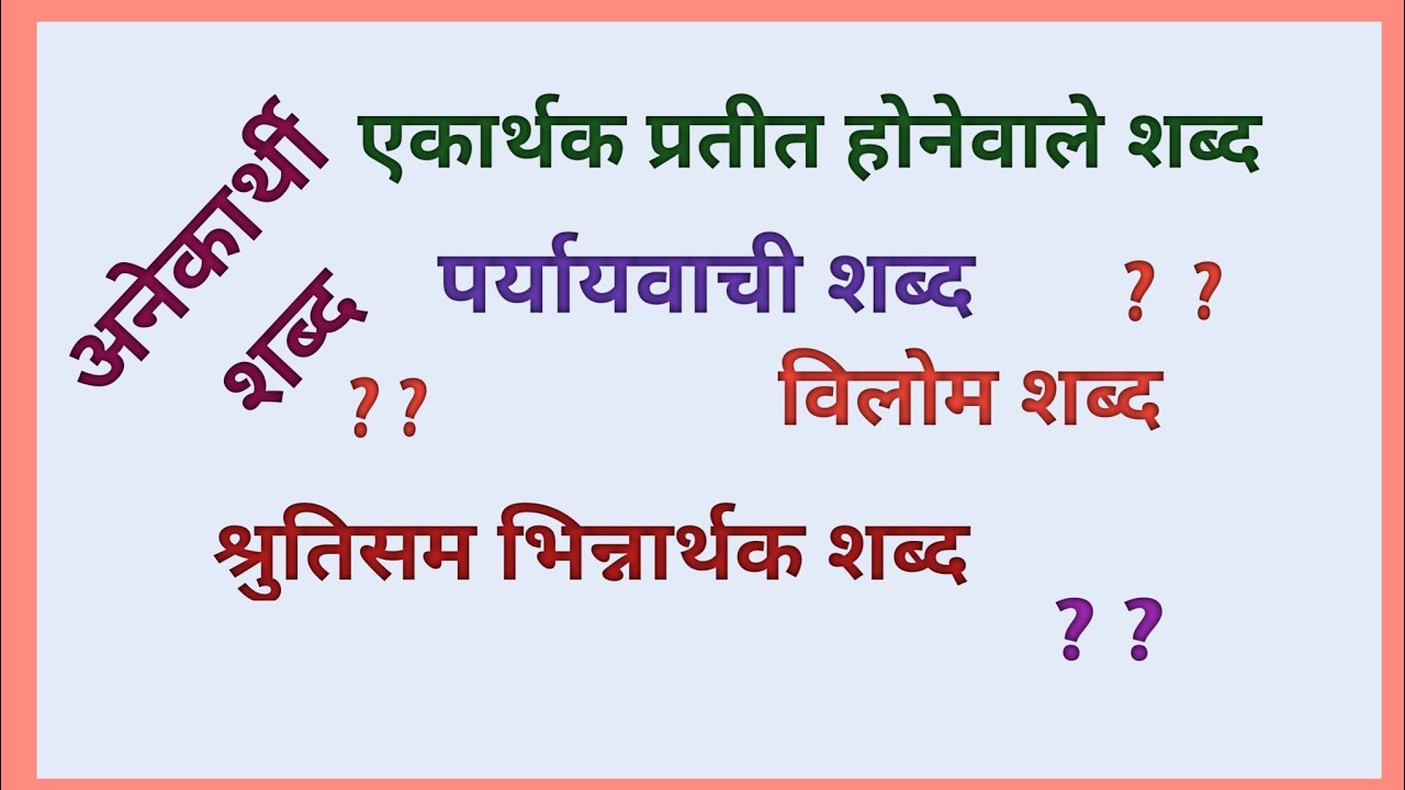 अनेकार्थी शब्द। एकार्थक शब्द। श्रुतिसम भिन्नार्थक शब्द। पर्यायवाची शब्द। विलोम शब्द ।