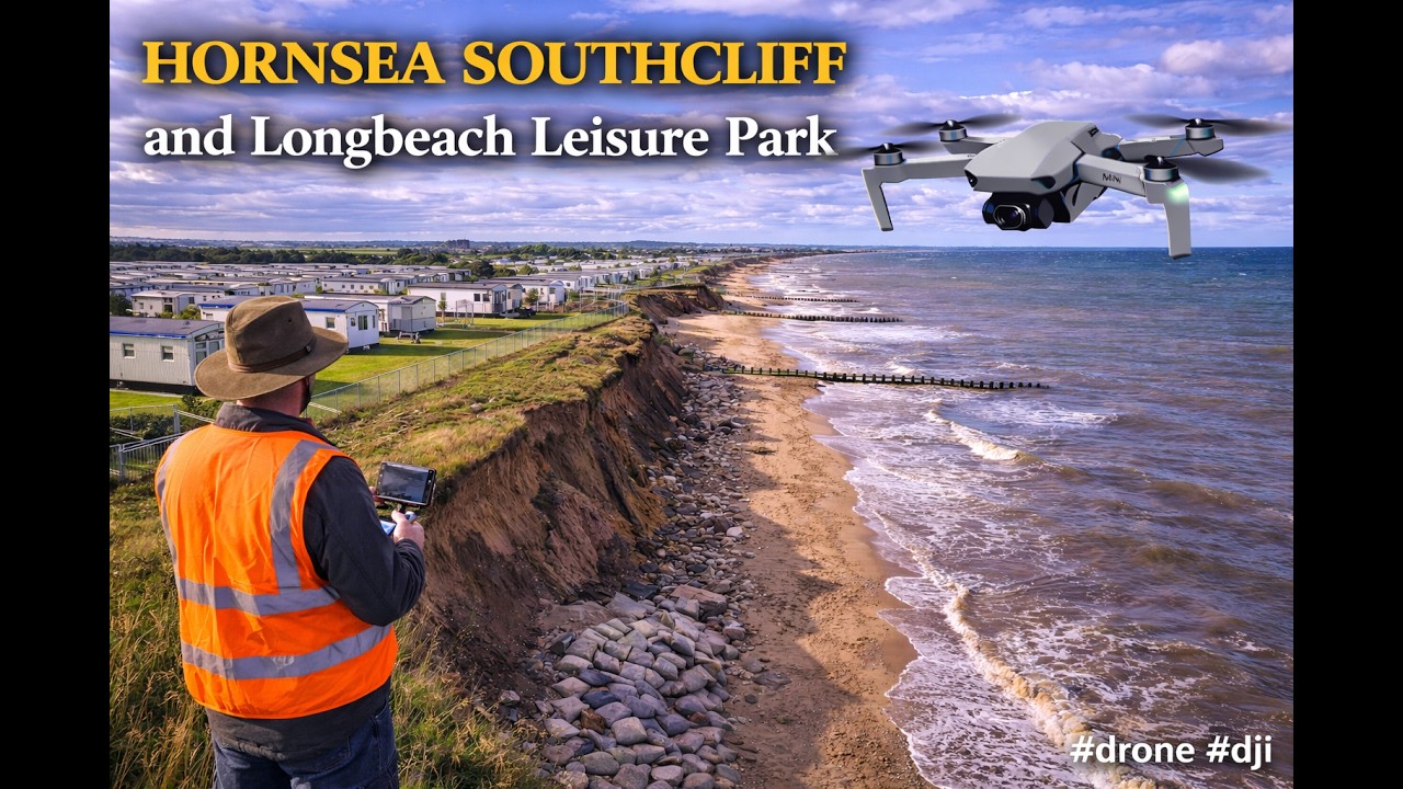 HORNSEA SOUTHCLIFF and Longbeach Leisure Park. #erosion  (2024) #beach #drone #dji #protecting