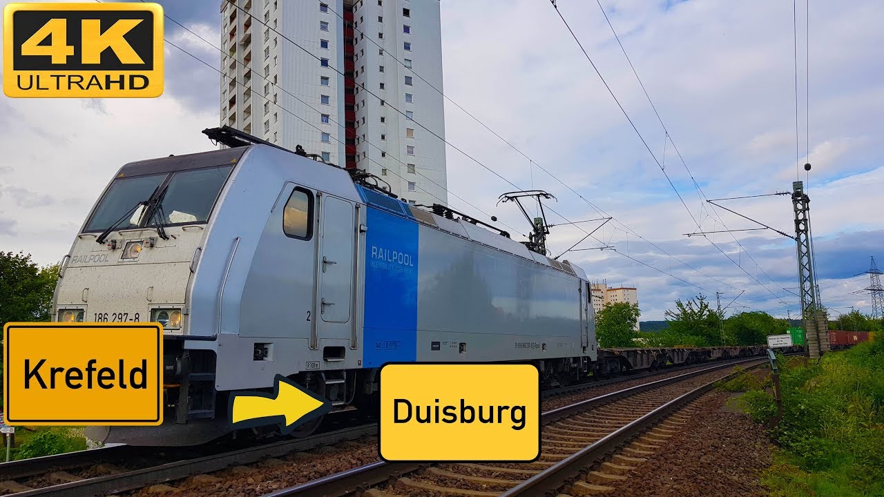 【4K】 Führerstandsmitfahrt Krefeld HBF - Duisburg Ruhrort über Linn,Rheinhausen