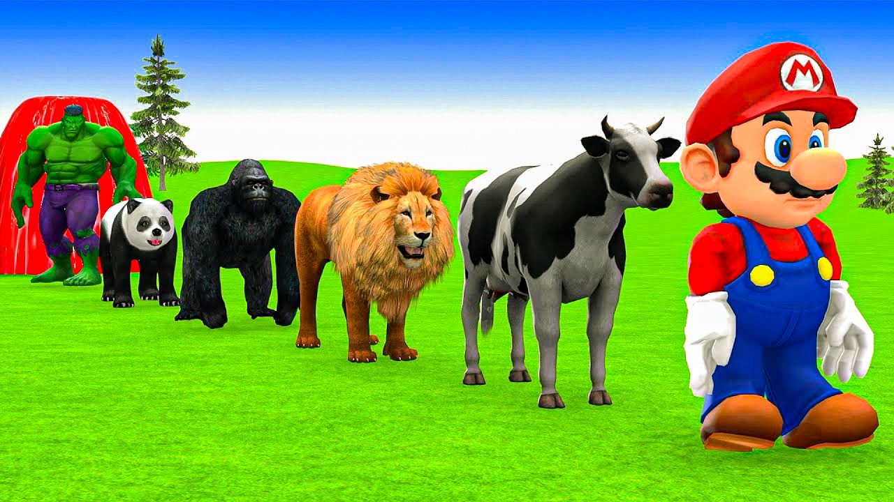 Long Slide Game With  Lion Gorilla Cow Genda Elephant 3d Animal Race Game