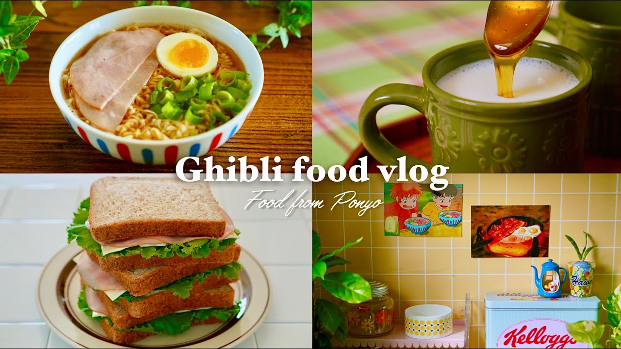 Ghibli Vlog🌿｜Приготовление еды из рыбы Поньо, рамена, сэндвичей и медового молока｜Жизнь в Корее