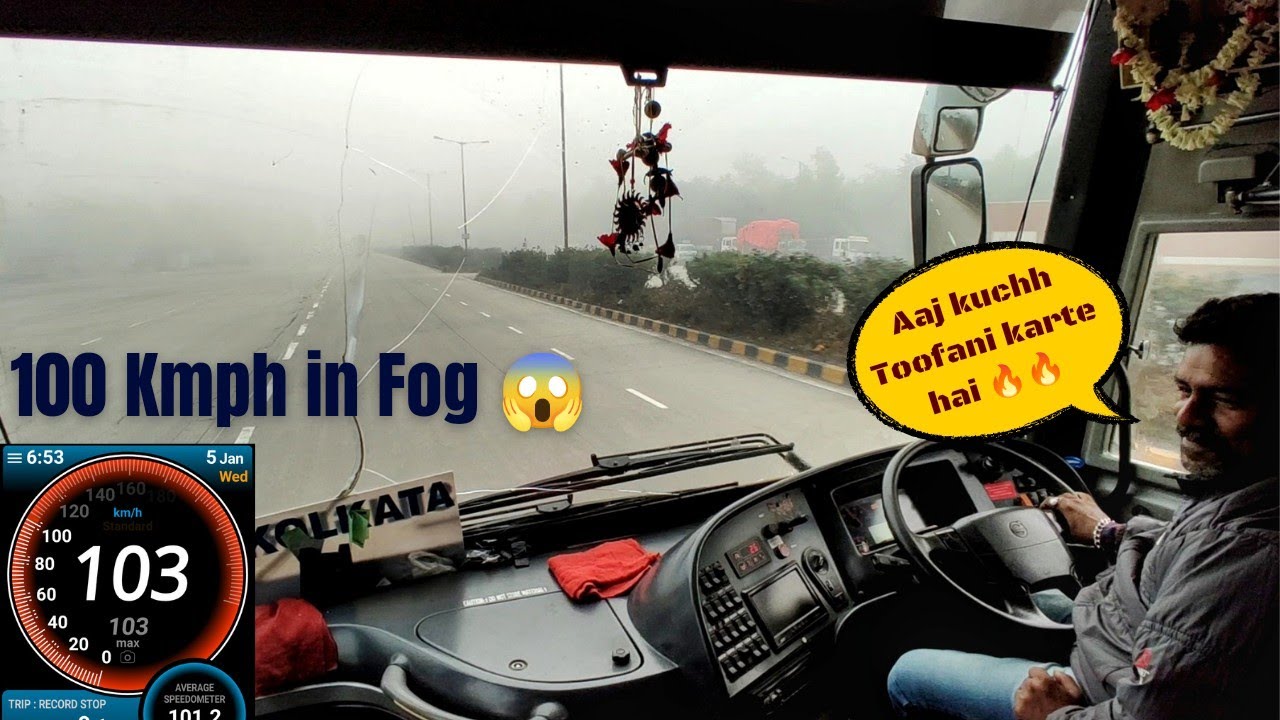 EXTREMELY SKILLED & HIGH SPEED VOLVO Bus Driving In Dense Fog!!!