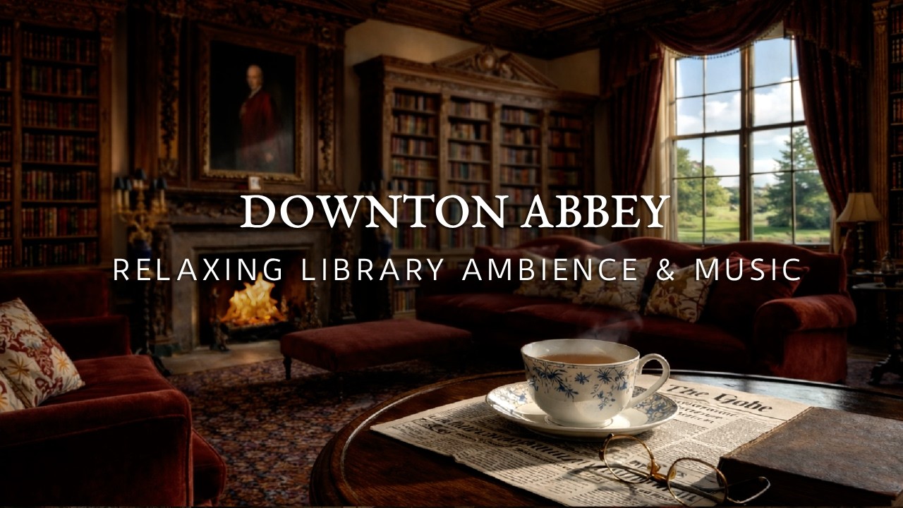 Downton Abbey Library | Relaxing Classical Music & Fireplace ASMR