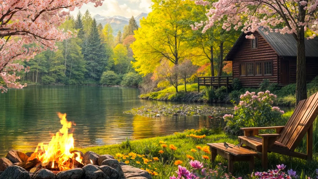 Peaceful Lake Cabin Evening 🌿🔥 | Warm Fire Pit Ambience to Unwind Stress