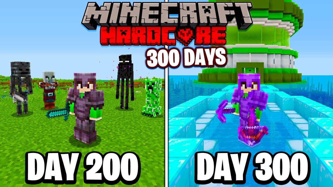 I Survived 300 Days in HARDCORE Minecraft...