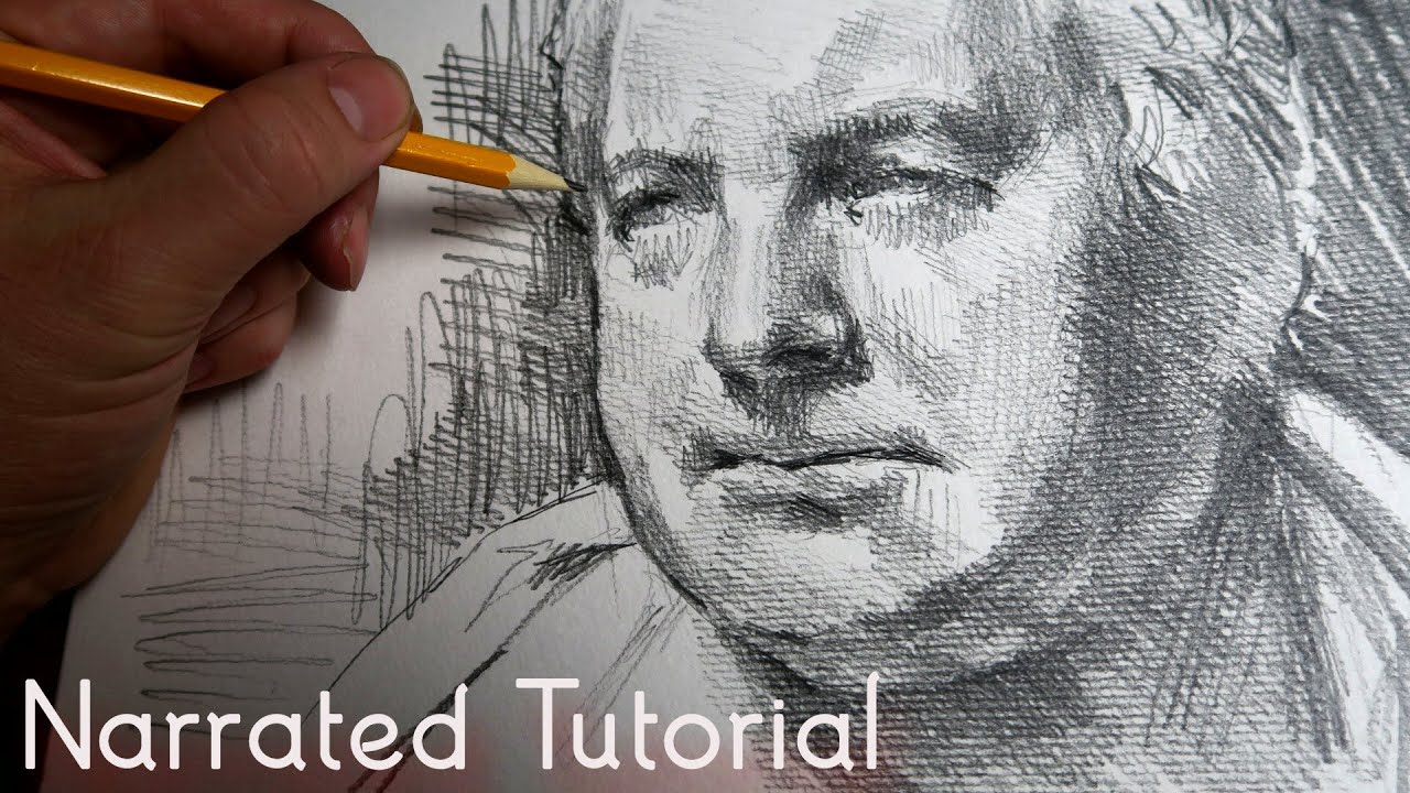 Narrated tutorial -  How to draw the bust of a man, hatching and shading