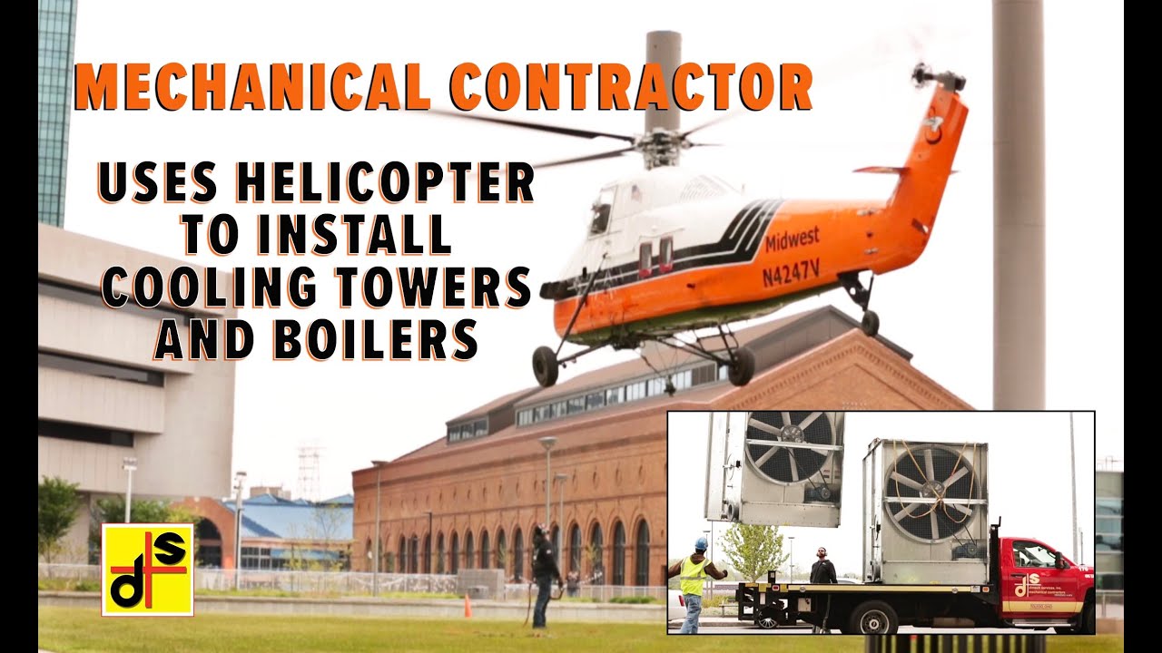 Helicopter Lifting Cooling Towers & Boilers Onto A Building