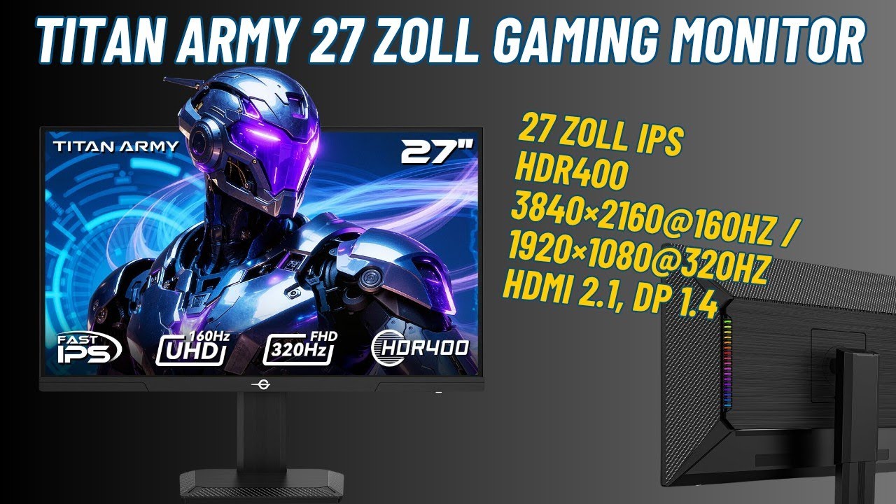 TITAN ARMY (P2712V) 27 Zoll Gaming Monitor f&uuml;r euren Handheld - 4K@160Hz/FHD@320Hz, HDMI 2.1 & RGB 