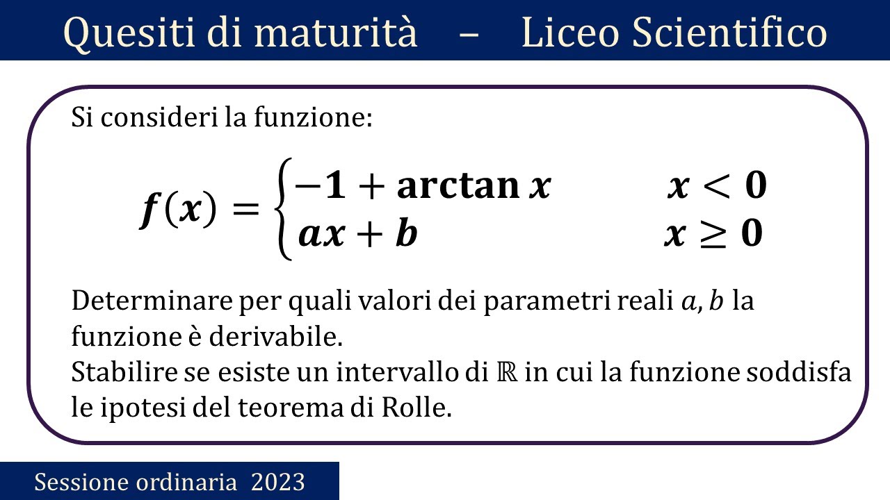Maturità 2023 - Derivabilità e teorema di Rolle - ORDINARIA - QUESITO 7