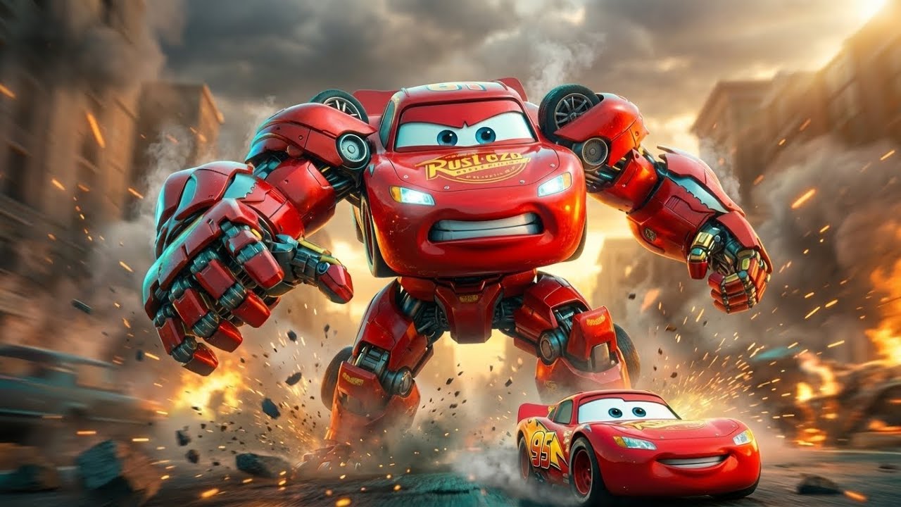 Robot McQueen vs Mecha Shark! 🤖🦈 Epic Battle for the City | Cat & Cars 3D Animation
