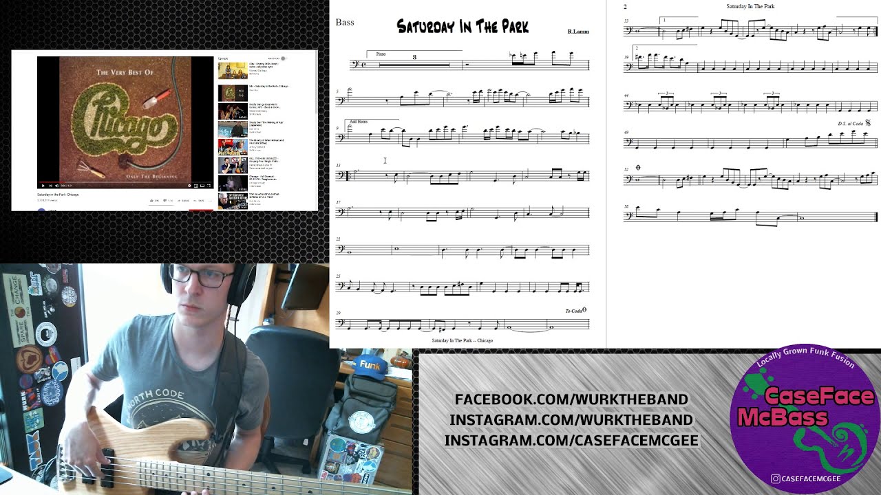Sheet Music Tutorial: Chicago - Saturday In The Park (bass discord biweekly challenge)