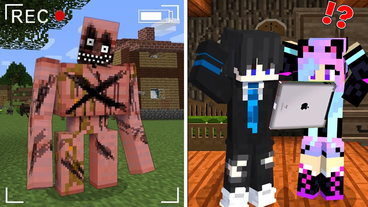 Escape from Scary GOLEM on The Cameras in Minecraft..!