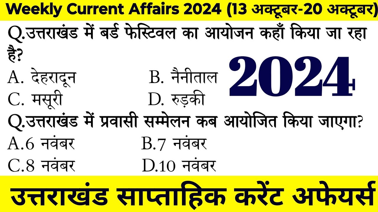 Uttarakhand Current Affairs 2024 | Weekly Current Affairs | साप्ताहिक करंट अफेयर्स @JARDHARICLASSES