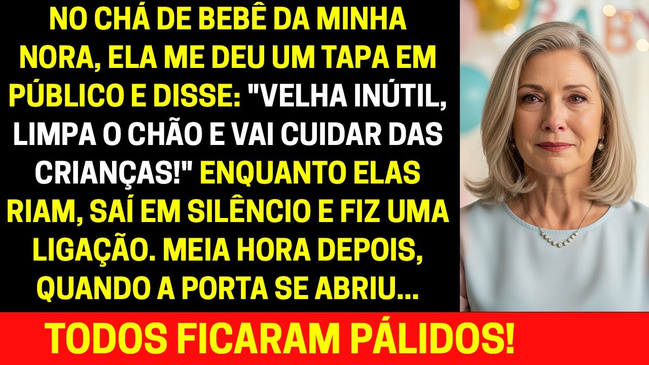 No chá de bebê da minha nora, ela me deu um tapa em público e disse: Velha inútil, limpa