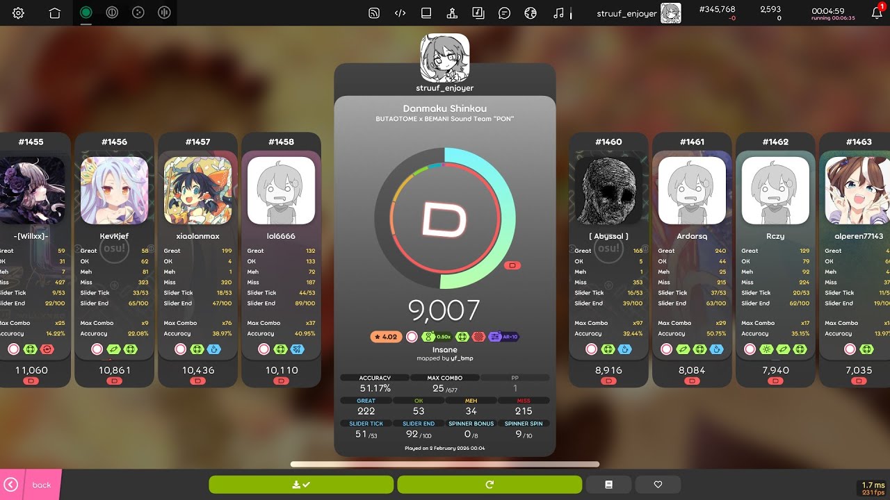 (s2) day 29 of playing the osu! daily challenge at -35AR till i get better at reading it