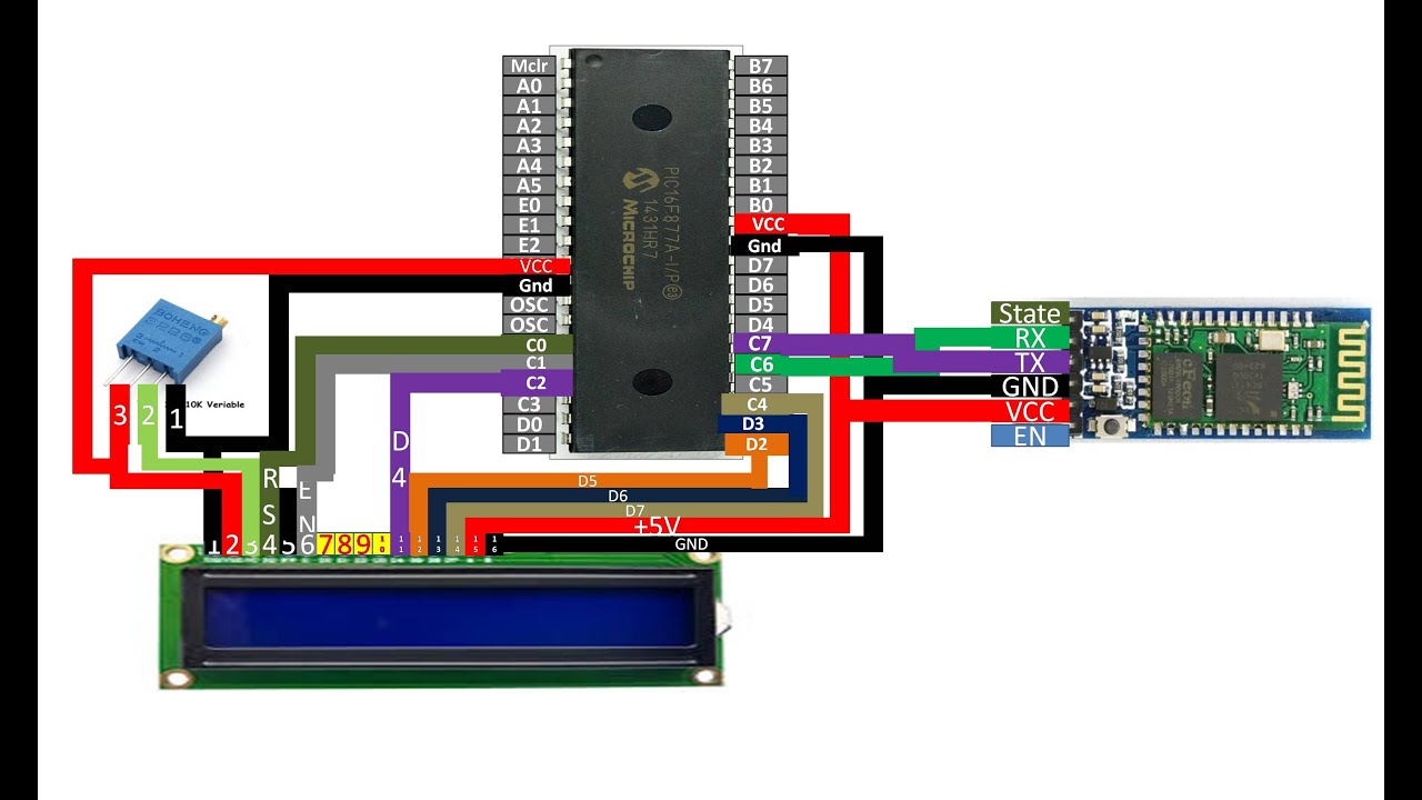 Sends text messages to PIC16F877A using HC-05 Bluetooth module from Smartphone.