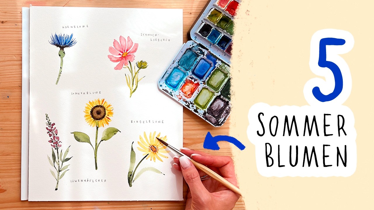 5 EINFACHE Blumen mit diesen AQUARELL Techniken – Watercolor für Anfänger