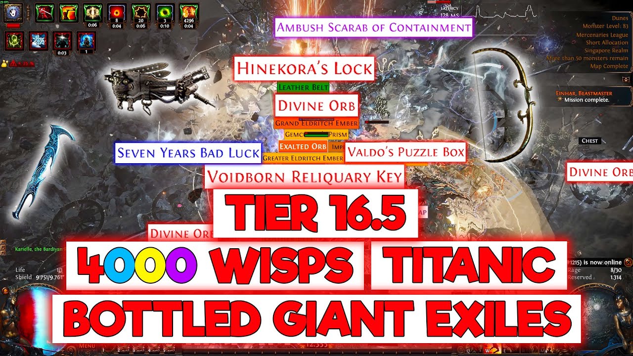 TIER 16.5 100%+ CURRENCY TITANIC GIANT EXILE VESSELS WITH 4000 WISPS - POE 3.26