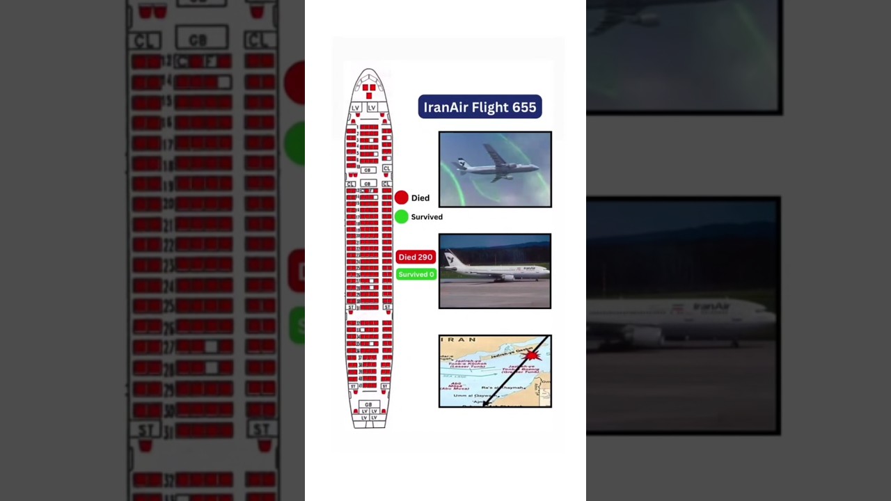 IranAir Flight 655 crash passenger fatality seat map layout #iranair #planecrash #shotdown #crash