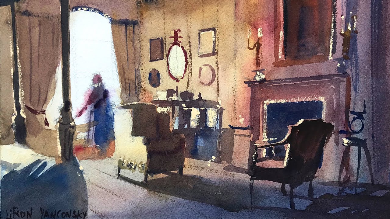 INTERIOR Scene in Watercolor - Painting Demo