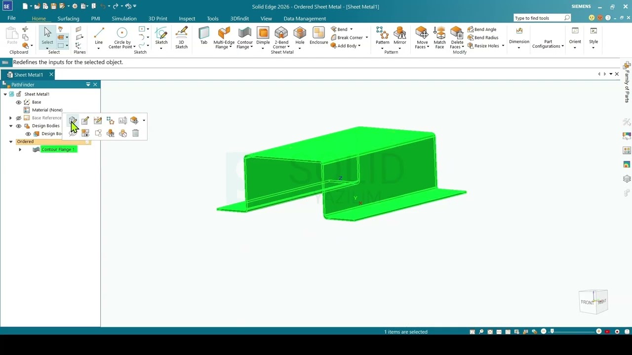 🎥 Solid Edge Eğitimi | Ders: 68 – Flange ve Contour Flange | Sac Metal Büküm ve Profil Komutları