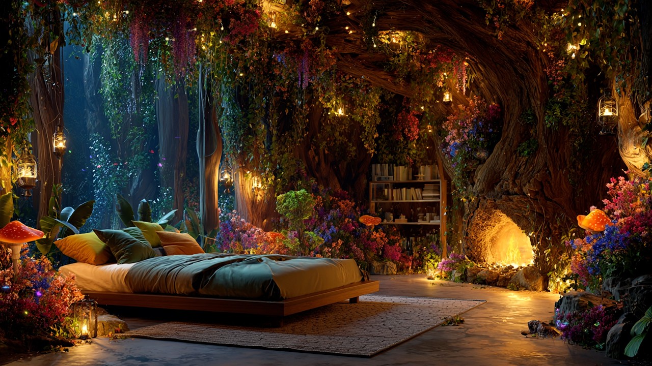Cozy Fairy-tale Magic Exotic Plants Treehosue | Magical Flute Music & Midnight Nature Ambience
