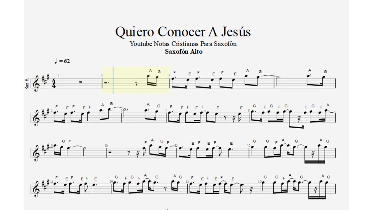 Quiero Conocer A Jesús, Saxofón Alto, Partitura, Cifrado, Notas Cristianas