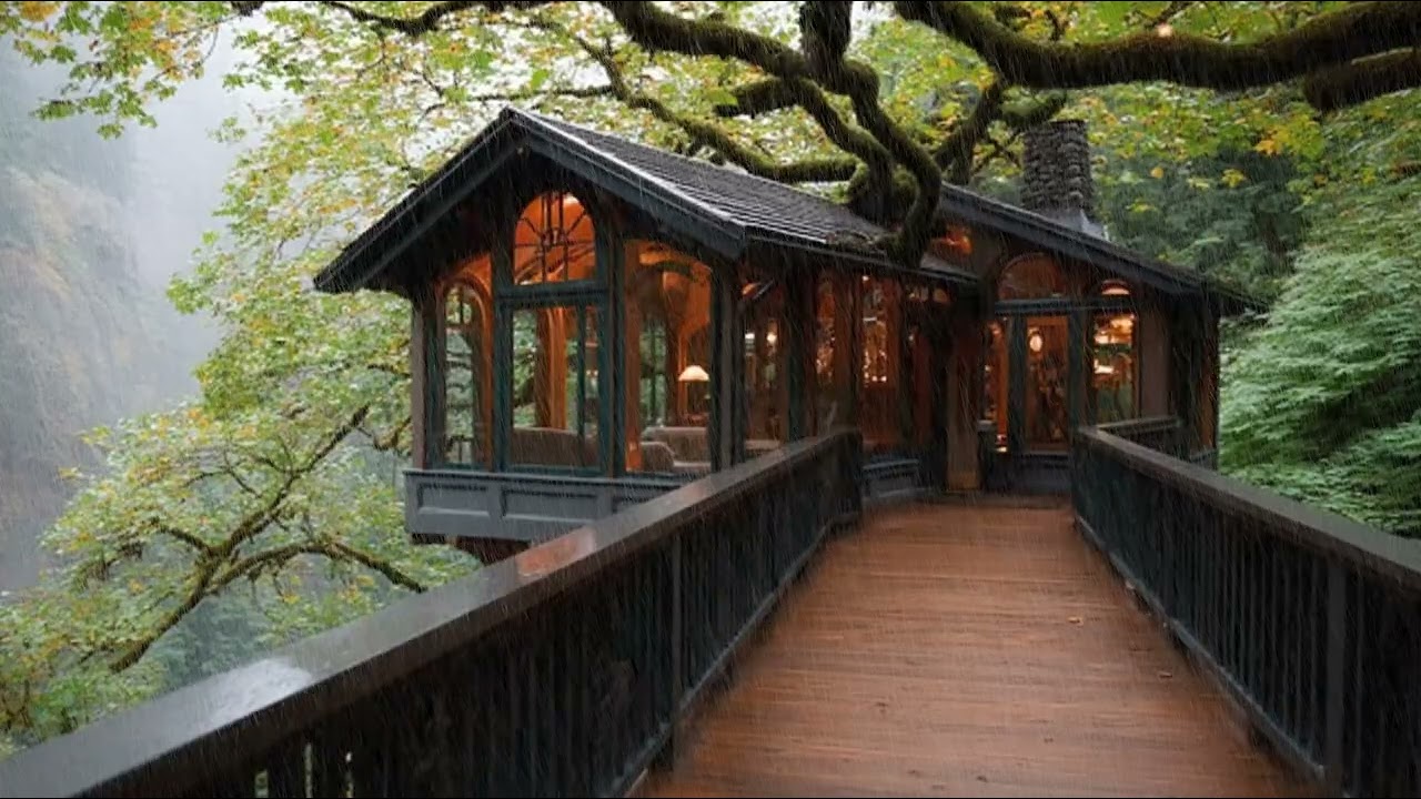 Relaxing Audio at Cozy Cabin in the Woods With Raining 🌲| Soft Night Rainfall for Deep Sleep Aid