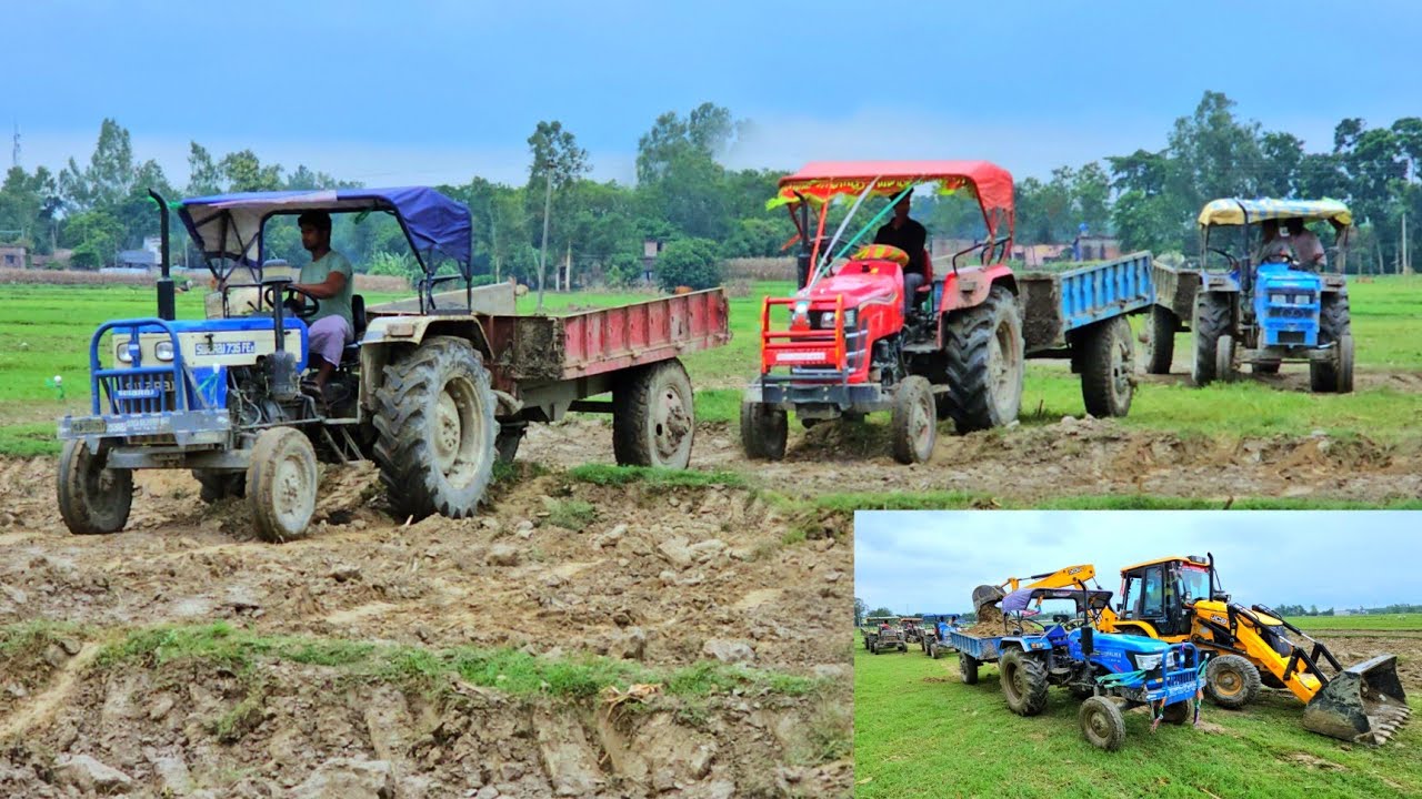 Jcb 3dx Backhoe Loader Xpert Loading Field Mud Swaraj 735 Sonalika Di 47 Eicher 380 Mahindra Tractor
