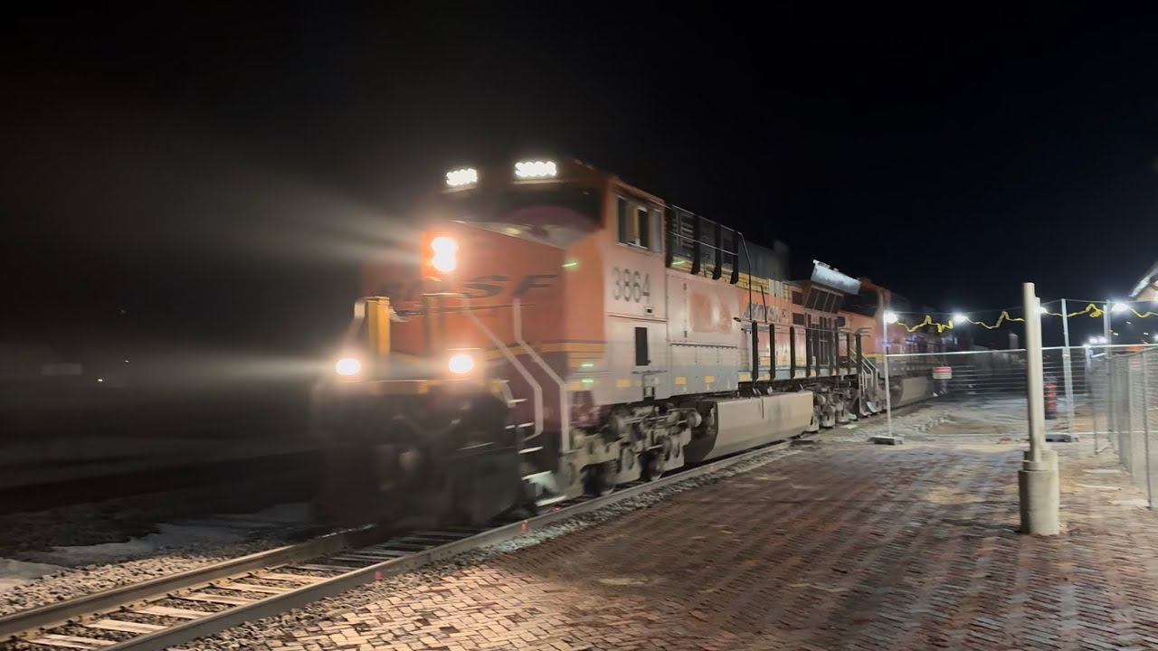 BNSF #3864 leads this 3x1 intermodal 