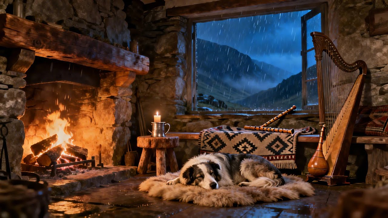 Rain on the Highlands 🌧️🔥 Hearthfire, Harp Silence & the Sleeping Watcher