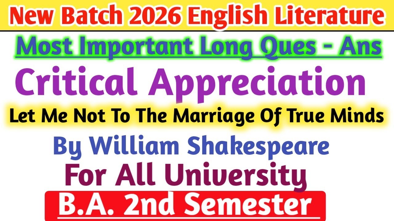 Exam 2026 B.A 2nd Semester English Literature Most Imp long question - answer New solved model paper