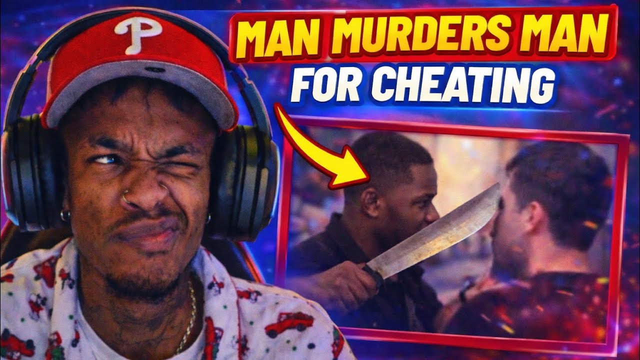 man chases man down the hallway with a machete for cheating