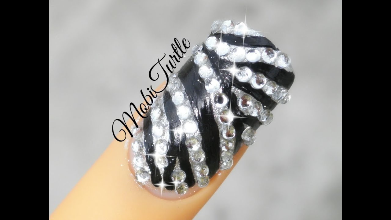 Zebra Print Glamorous Bling Nail Art for Beginners DIY Rhinestones | STEP BY STEP TUTORIAL