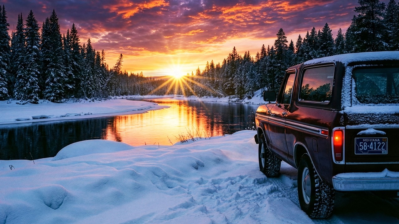 Route84FM – Evening Stillness | Warm Retro Ambient Night Drive by the River