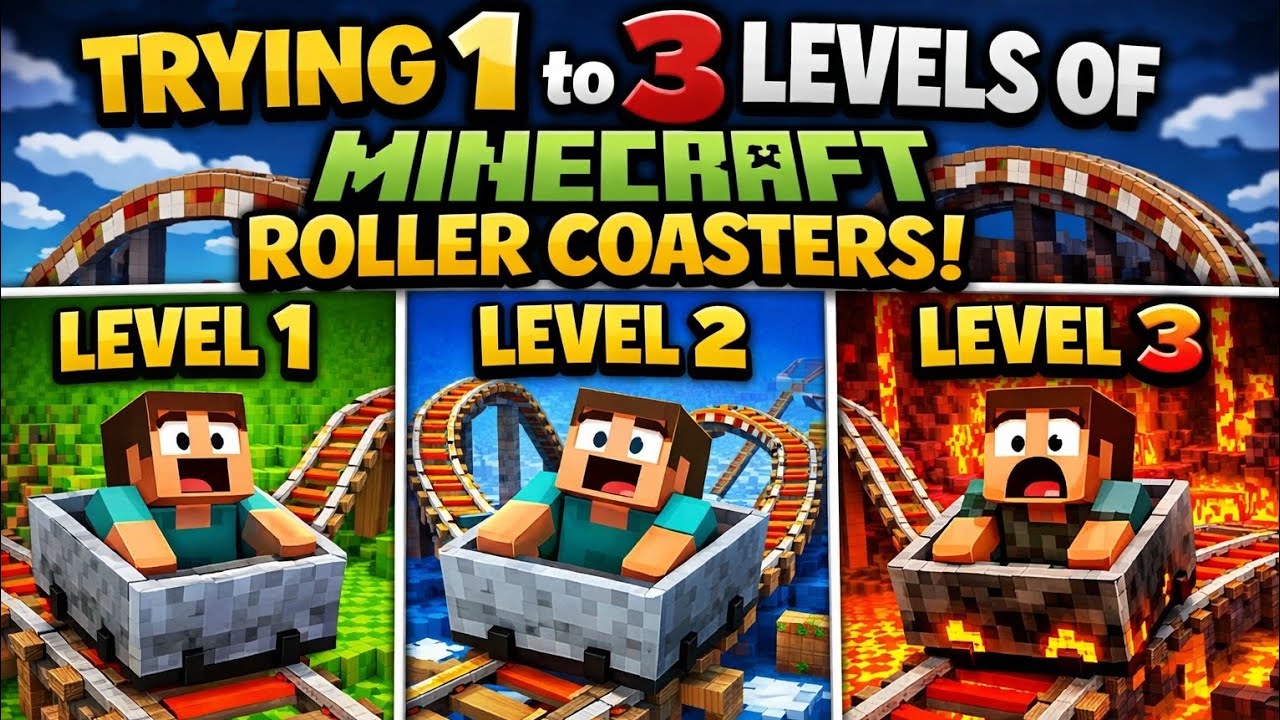 Trying 1 to 3 levels of Minecraft ROLLER COASTERS!!! 🎢⛏️#minecraft 