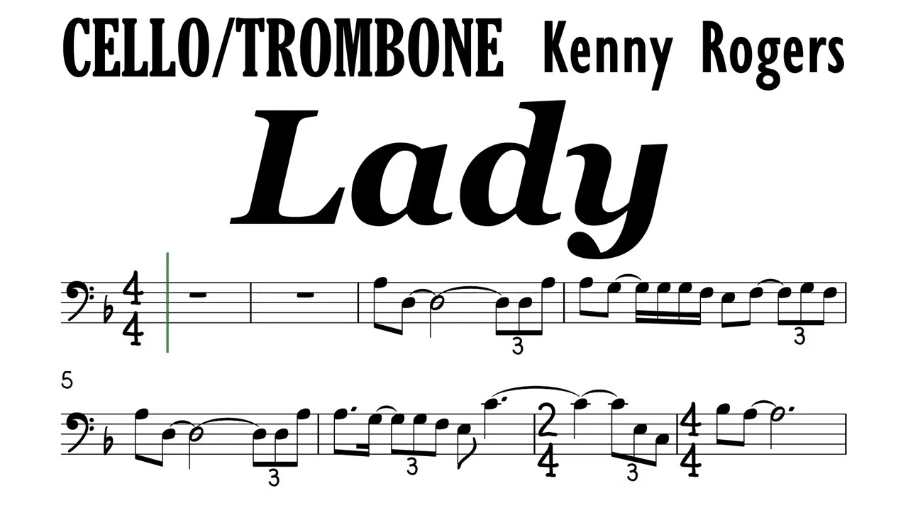 Lady by Kenny Rogers Cello Trombone Sheet Music Backing Track Play Along Partitura