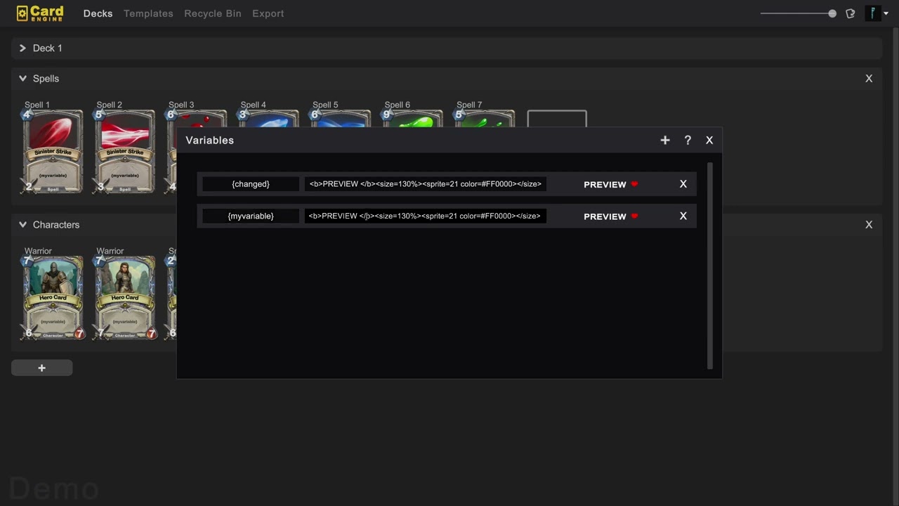 Card Engine: Variables