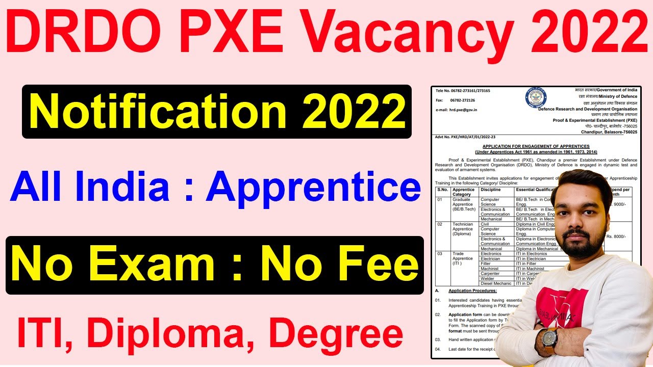 DRDO PXE Apprentice recruitment 2022 | DRDO PXE Vacancy 2022
