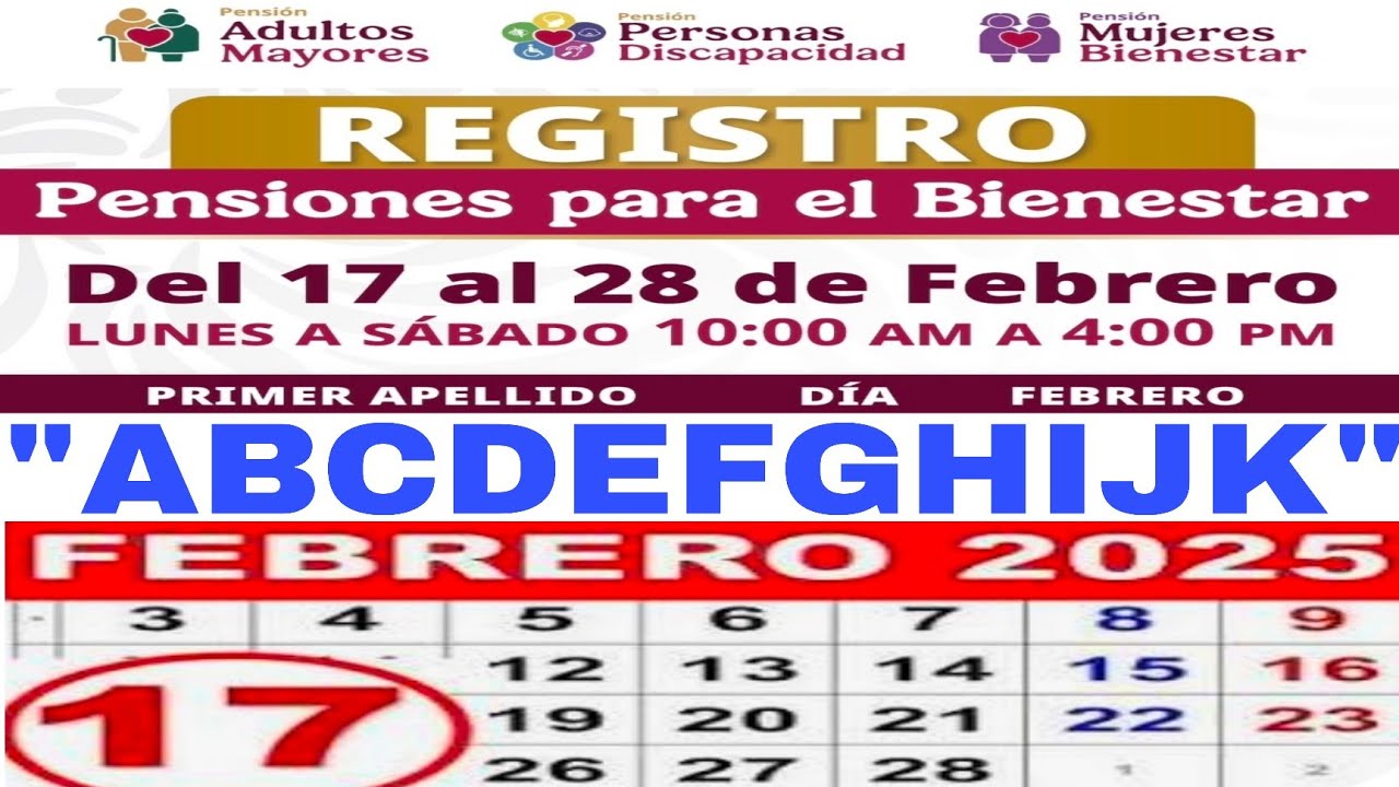 REGISTROS 17-28 FEBRERO ADULTOS MAYORES 65, MUJERES 60-64  Y DISCAPACIDAD 0-64 CALENDARIO REQUISITOS