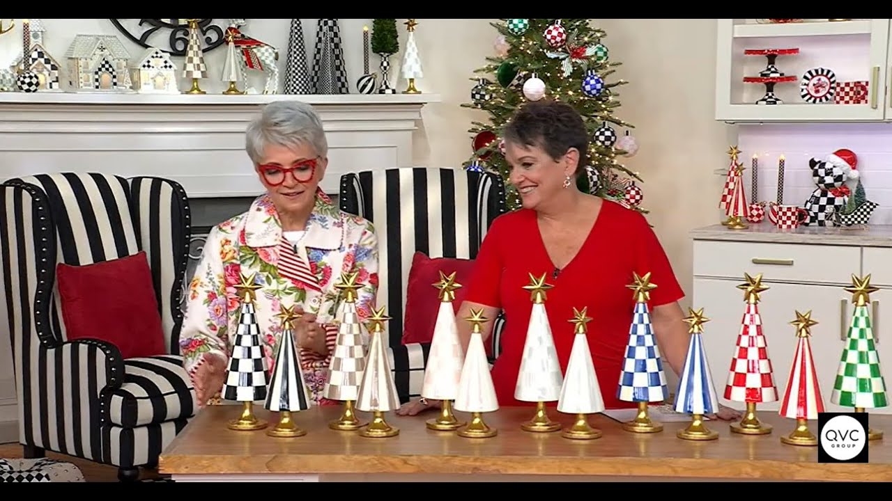 MacKenzie Childs Set of 2 Check & Stripe Trees | QVC