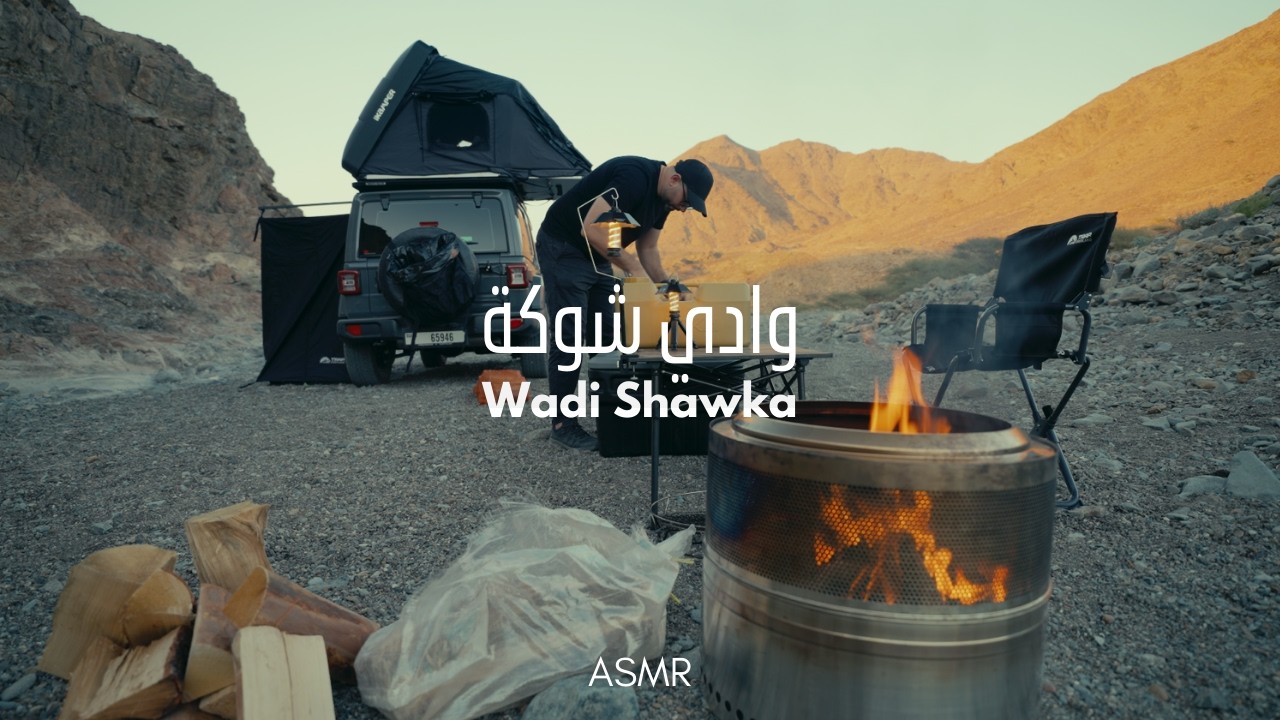 Route 13 | كامبينج في وادي شوكة  | Solo Camping in Wadi Shawka (ASMR | 4K)
