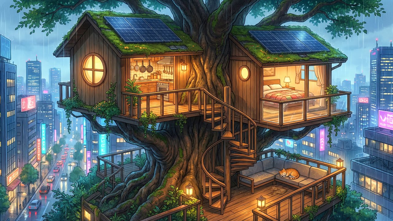 Cozy Lo-Fi City Night  🌧️ Chill Beats to Relax, Study & Sleep | 4K