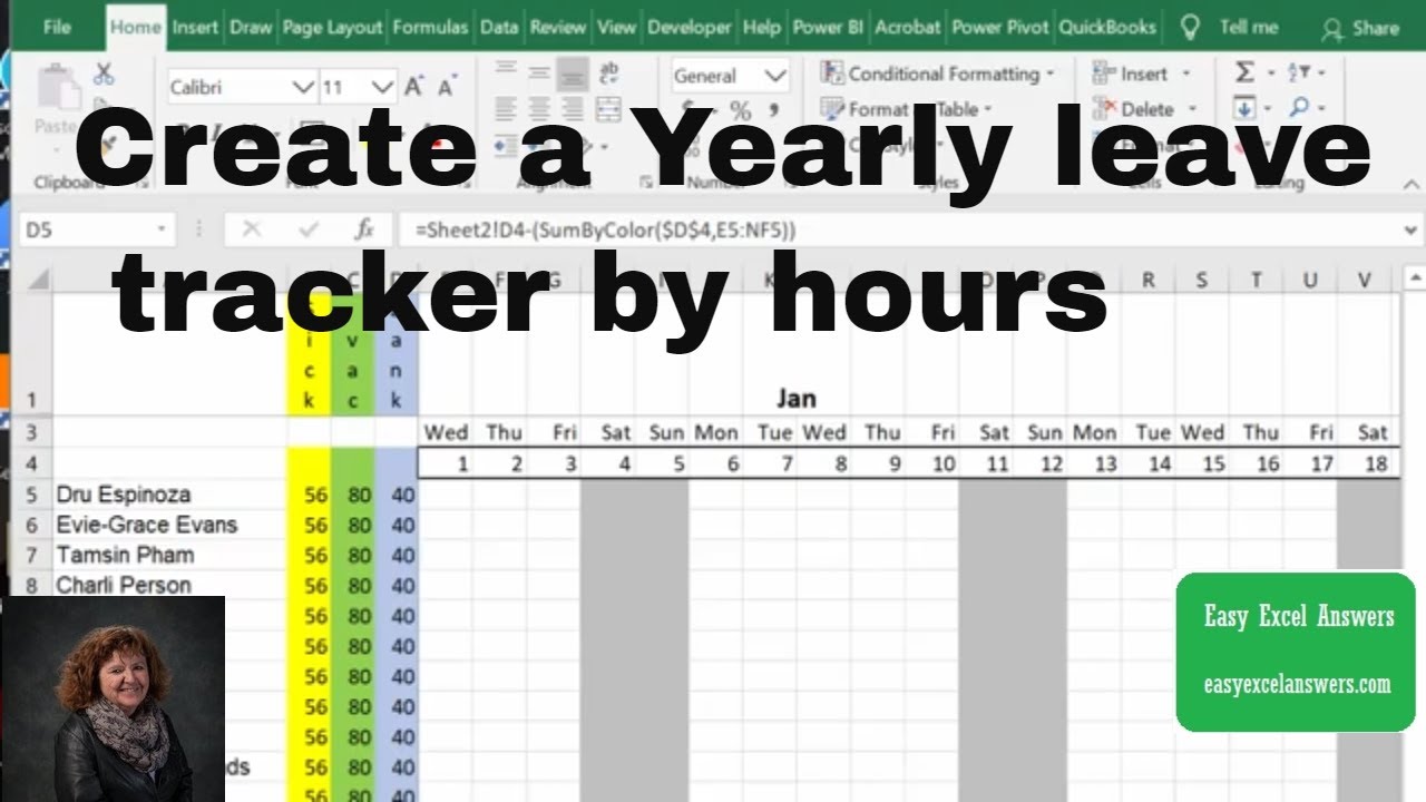 Create a Yearly leave tracker by hours for Employees