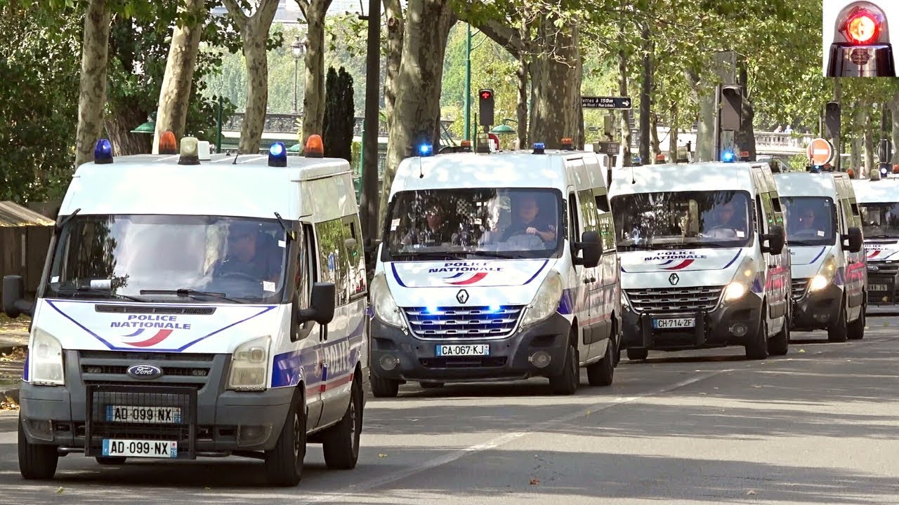 Paris Police Van Convoy Responding French Sirens  // Convoi de Fourgons de Police