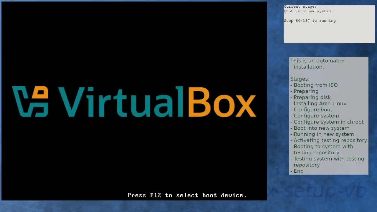 Arch Linux installation recording to kernel 6.19.5-arch1-1 (testing)