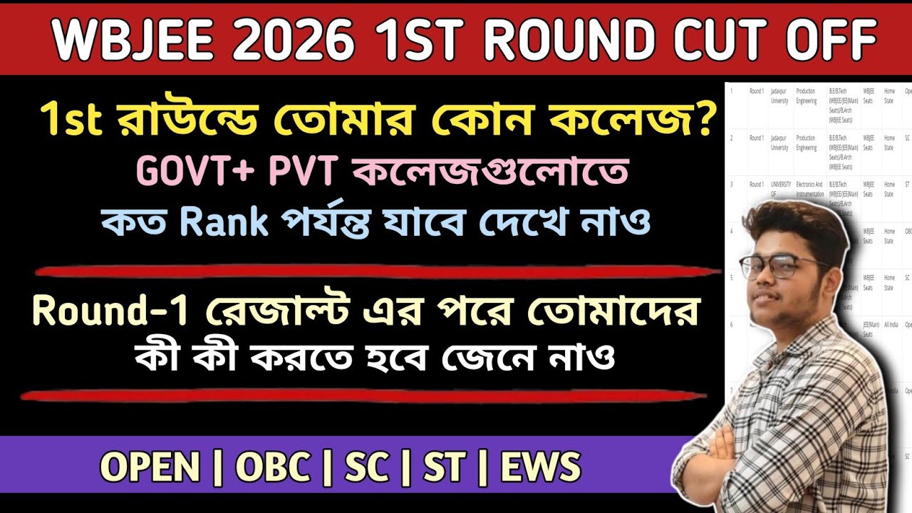 Wbjee 2026 First Round Expected Cut Off 🔥| Wbjee First Round College Cut Off 2026 | Wbjee 2026 | 
