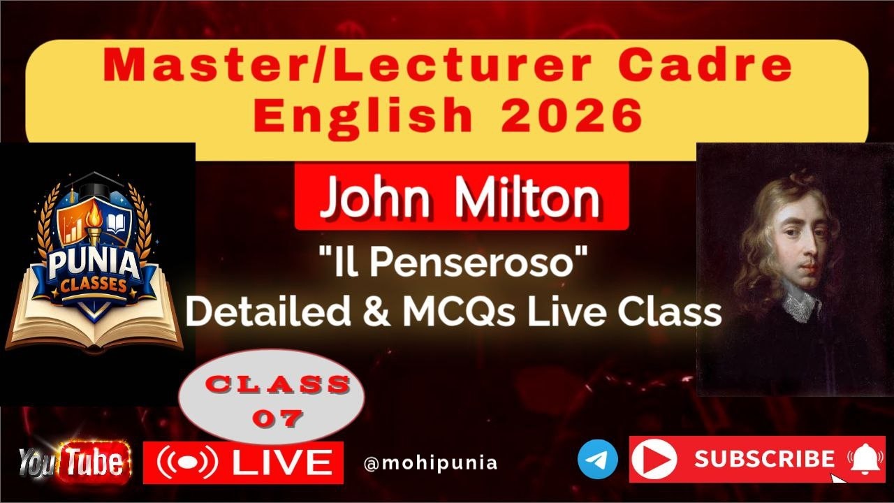 Il Penseroso By John Milton | Detailed & MCQs CLASS 07 | Master Cadre English #ilpenseroso #milton