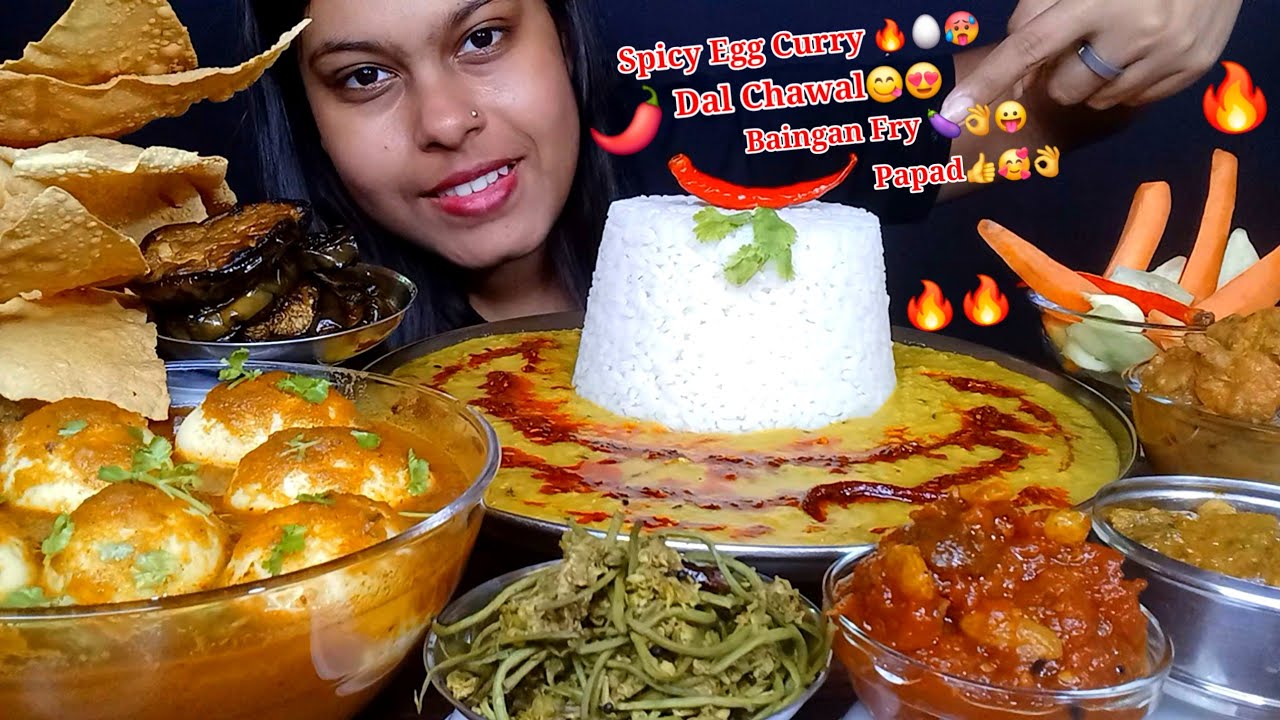 EATING DAL CHAWAL😋 BAINGAN FRY, SPICY EGG CURRY 🔥🥚 || BIG BITES, @EatingQuinn